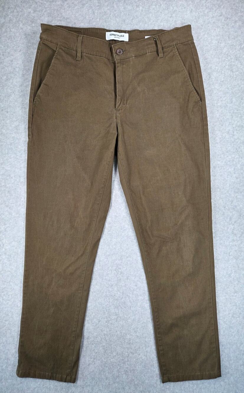 Kenneth Cole Mens Chino Pants 32x30 Slim Fit Brown Casual Slacks Flat Front